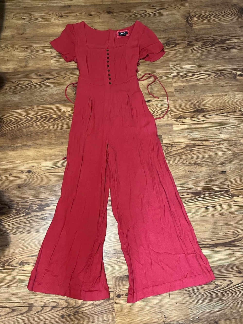 Anthropologie Red Short-Sleeve Wide-Leg Jumpsuit